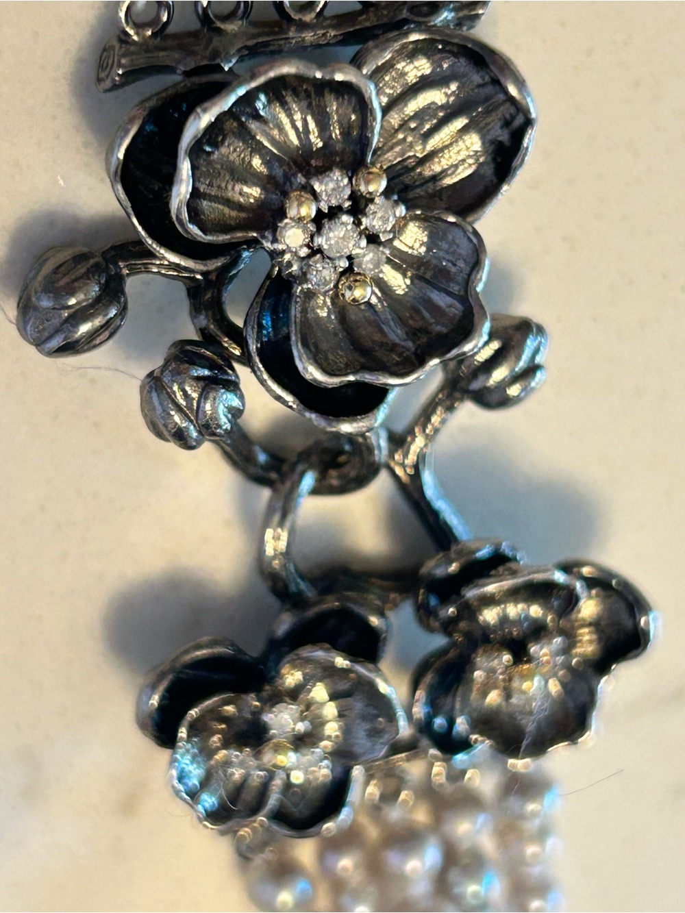 Michael Aram Pearl Multi-Strand Silver Necklace with Diamond Accents & Orchids - Picture 7 of 16